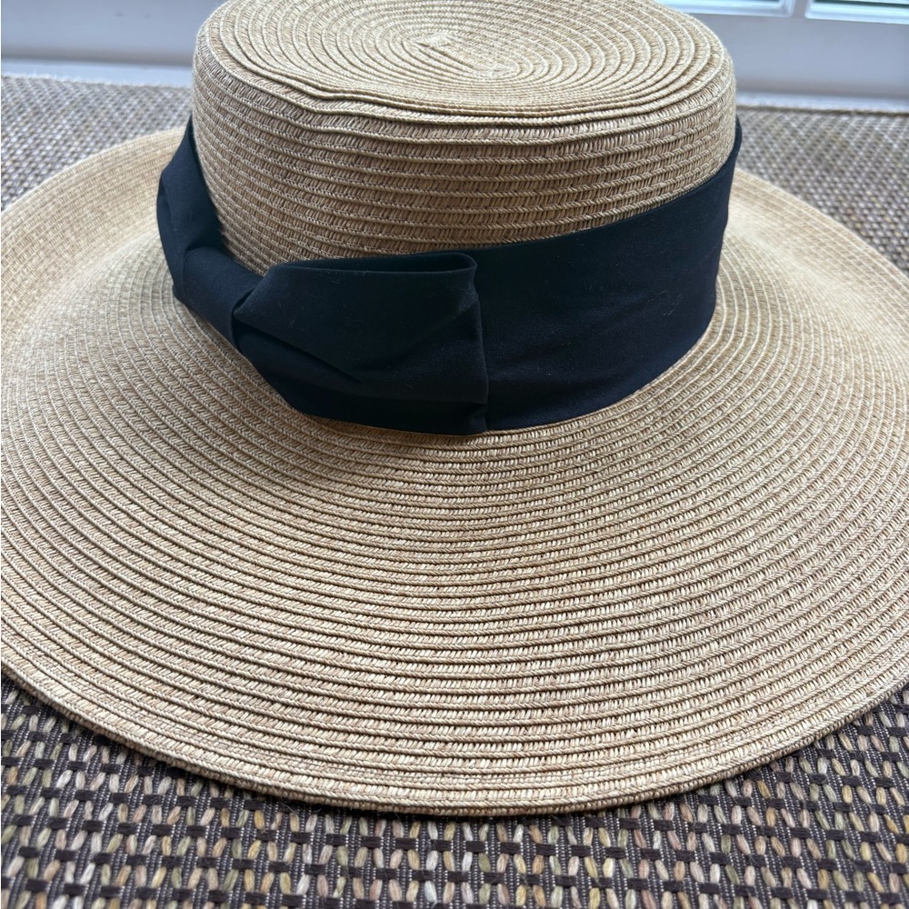 Border Straw Wide-Brim Sun Hat with Black Band - New